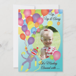 Sock Monkey and Balloons Photo Insérer Invitation