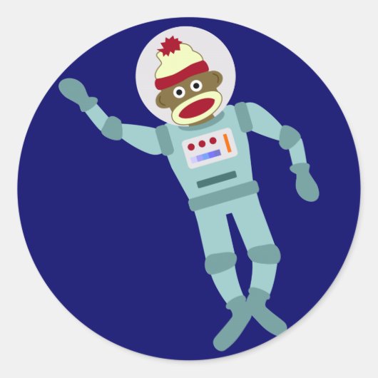 Sock Monkey Astronaut Ronde Sticker (Voorkant)