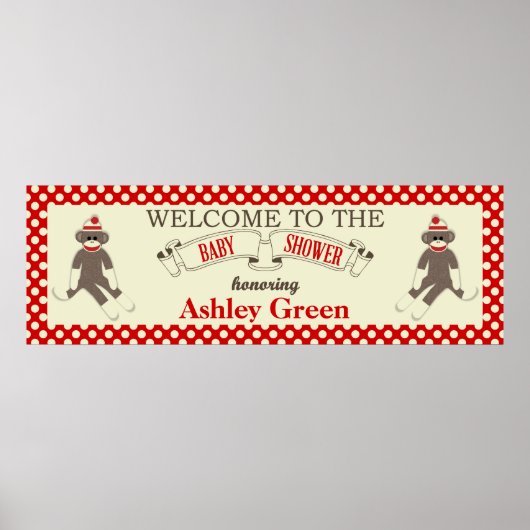 Sock Monkey Baby shower Banner personaliseren Poster (Voorkant)