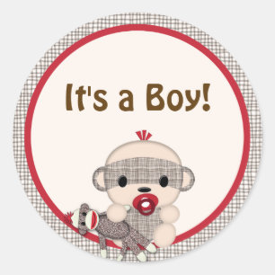 SOCK MONKEY Baby shower blank Ronde jongen #5 Sticker
