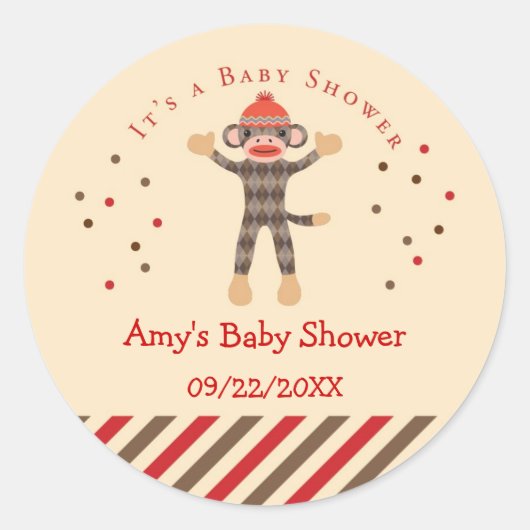 Sock Monkey Baby shower Favor Sticker (Voorkant)