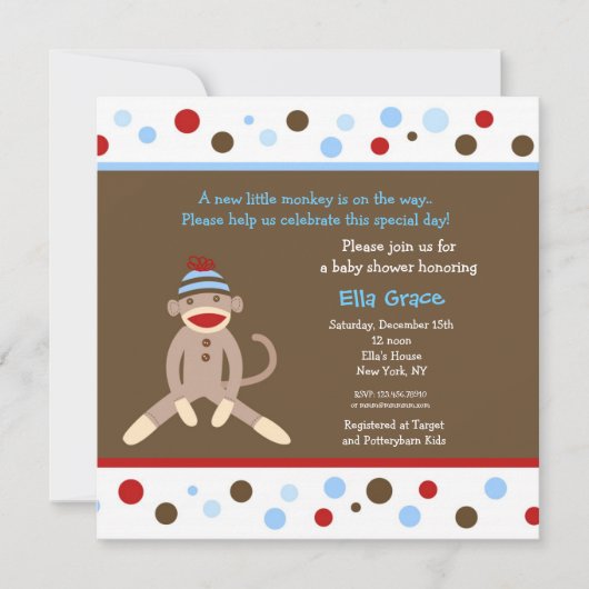 Sock Monkey Baby Shower Invitations Garçon (Devant)