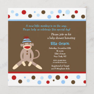 Sock Monkey Baby Shower Invitting Boy Kaart