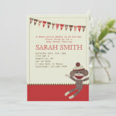 Sock Monkey Baby shower nodigt uit Kaart (Staand voorkant)