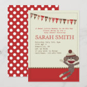 Sock Monkey Baby shower nodigt uit Kaart (Voorkant / Achterkant)