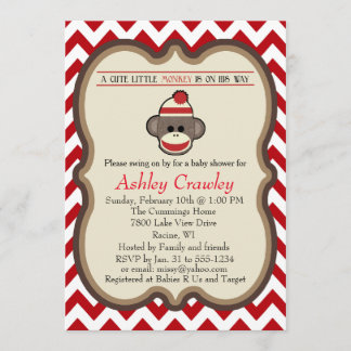 Sock Monkey Baby shower uitnodigen - aanpassen Kaart