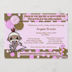 Sock Monkey Baby shower Uitnodiging Schattig PINK