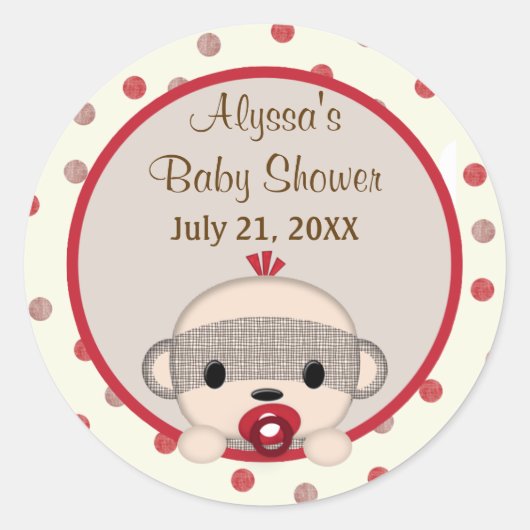 SOCK MONKEY Baby shower Wieg Ronde JONGEN #3 Ronde Sticker (Voorkant)