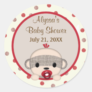 SOCK MONKEY Baby shower Wieg Ronde JONGEN #3 Sticker
