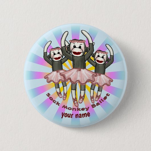 Sock Monkey Ballet Ronde Button 5,7 Cm (Voorkant)