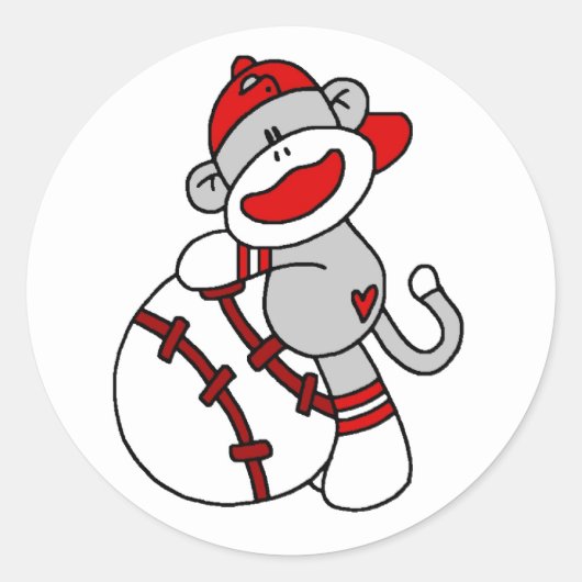 Sock Monkey Baseball Ronde Sticker (Voorkant)