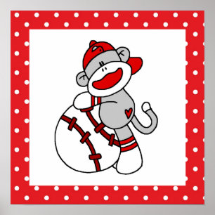 Sock Monkey Baseball T-shirts en cadeautjes Poster