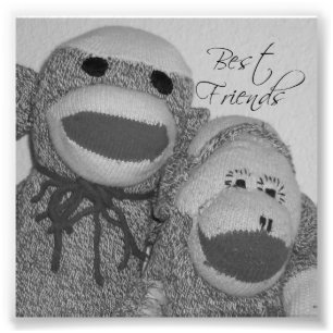 Sock Monkey "Best Friends" Photo Carré Imprimer