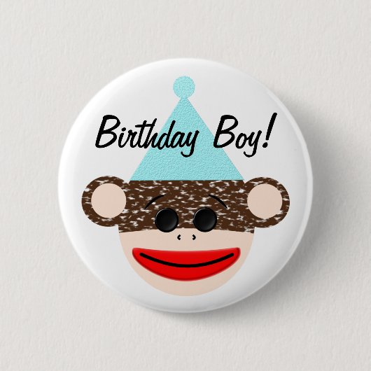 Sock Monkey Birthday Boy Button (Voorkant)