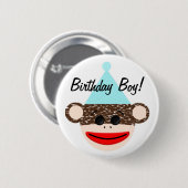 Sock Monkey Birthday Boy Button (Voorkant /achterkant)