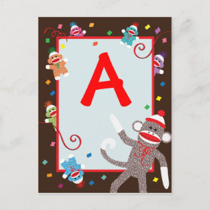 Sock Monkey Birthday Party Banner "A" Briefkaart