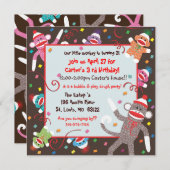 Sock Monkey Birthday Party Invitation Card Kaart (Voorkant / Achterkant)