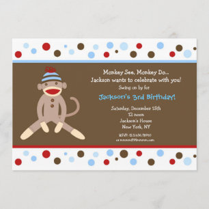 Sock Monkey Birthday Party Invitations Boy Kinder Kaart