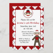 Sock Monkey Birthday Party Kaart (Voorkant / Achterkant)