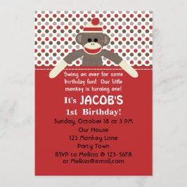 Sock Monkey Birthday Party uitnodiging - aanpassen
