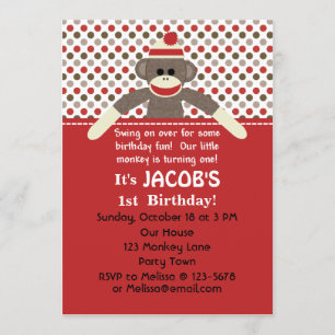 Sock Monkey Birthday Party uitnodiging - aanpassen