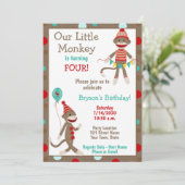 Sock Monkey Birthday Uitnodiging (Staand voorkant)