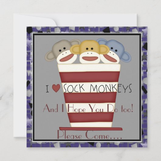 Sock Monkey Birthday Uitnodiging (Voorkant)