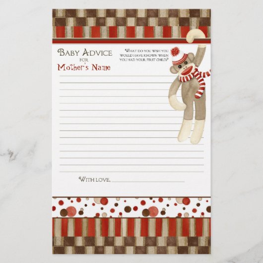 Sock Monkey, Boy Baby shower Advice (Voorkant)