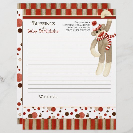 Sock Monkey, Boy Baby shower Blessings (Voorkant / Achterkant)