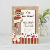 Sock Monkey, Boy Baby shower Invitation (Debout devant)