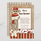 Sock Monkey, Boy Baby shower Invitation (Devant / Derrière)