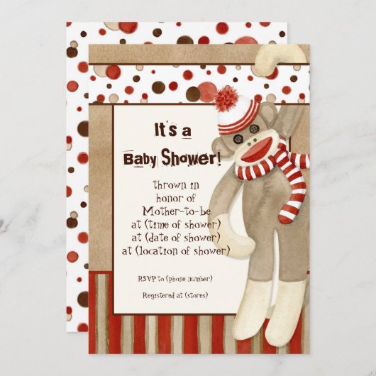 Sock Monkey, Boy Baby shower Invitation (Devant / Derrière)
