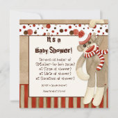 Sock Monkey, Boy Baby shower Invitation (Devant)