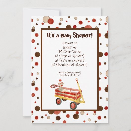 Sock Monkey, Boy Baby shower Invitation (Devant)