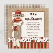 Sock Monkey, Boy Baby shower Invitation (Devant / Derrière)