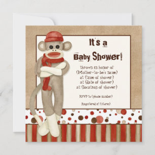 Sock Monkey, Boy Baby shower Invitation