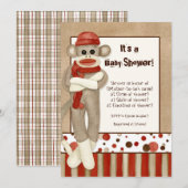 Sock Monkey, Boy Baby shower Invitation Kaart (Voorkant / Achterkant)