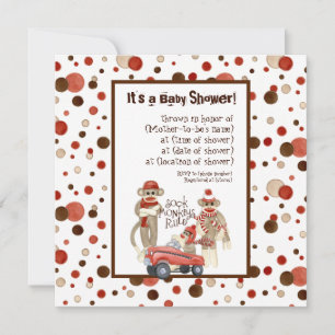 Sock Monkey, Boy Baby shower Invitation Kaart