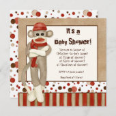 Sock Monkey, Boy Baby shower Invitation Kaart (Voorkant / Achterkant)