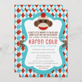 Sock Monkey Boy Baby shower Kaart (Voorkant / Achterkant)