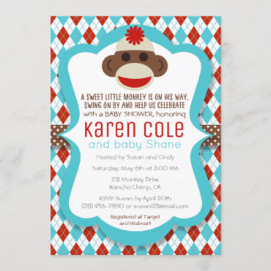 Sock Monkey Boy Baby shower Kaart