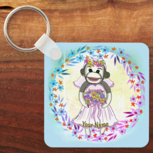Sock Monkey Bride bruiloft sleutelhanger