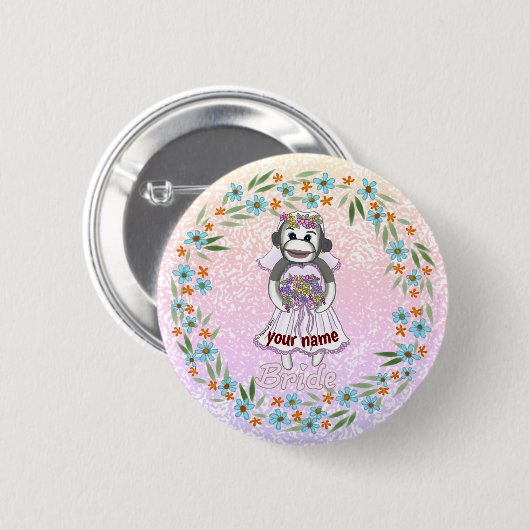 Sock Monkey Bride Ronde Button 5,7 Cm (Voorkant /achterkant)