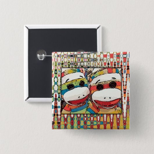 Sock Monkey-Button Vierkante Button 5,1 Cm (Voorkant /achterkant)