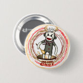 Sock Monkey Chef pin knop Ronde Button 5,7 Cm (Voorkant /achterkant)