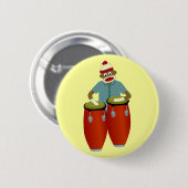 Sock Monkey Conga Drums Ronde Button 5,7 Cm (Voorkant /achterkant)