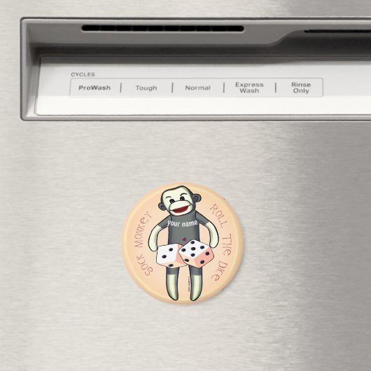 Sock Monkey Dice Magneet (Insitu (Vaatwasser))