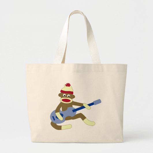 Sock Monkey die Blue Guitar speelt Grote Tote Bag (Voorkant)