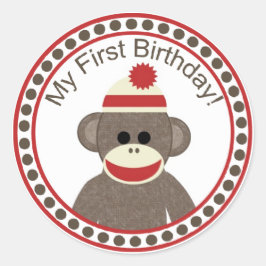 Sock Monkey Eerste Verjaardag sticker