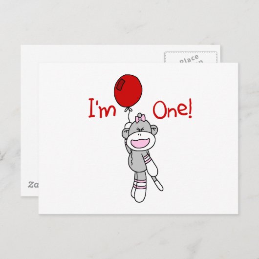 Sock Monkey Eerste Verjaardag Tshirts en geschenke Briefkaart (Voorkant / Achterkant)